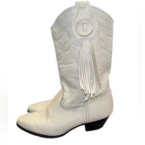 Laredo White Leather Fringe Cowboy Boots sz 8